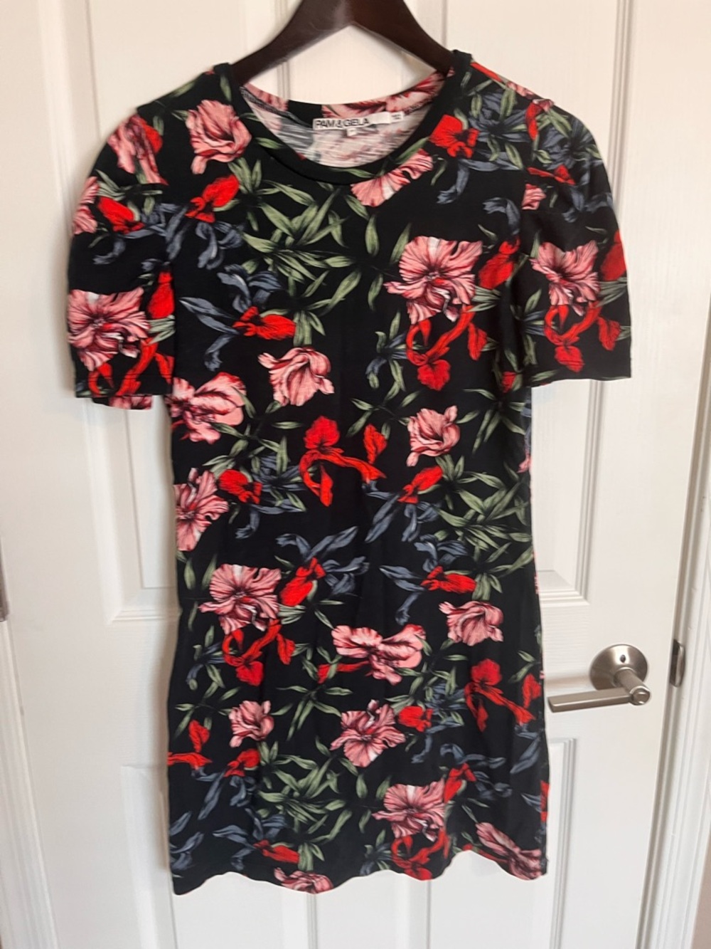 Pam & Gela 100% Cottom Bali Hai Puff Short Sleeve Floral Mini Dress Size M - Picture 2 of 11